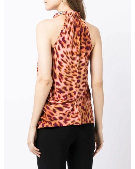 Stella McCartney Orange Animal-Print Draped Blouse