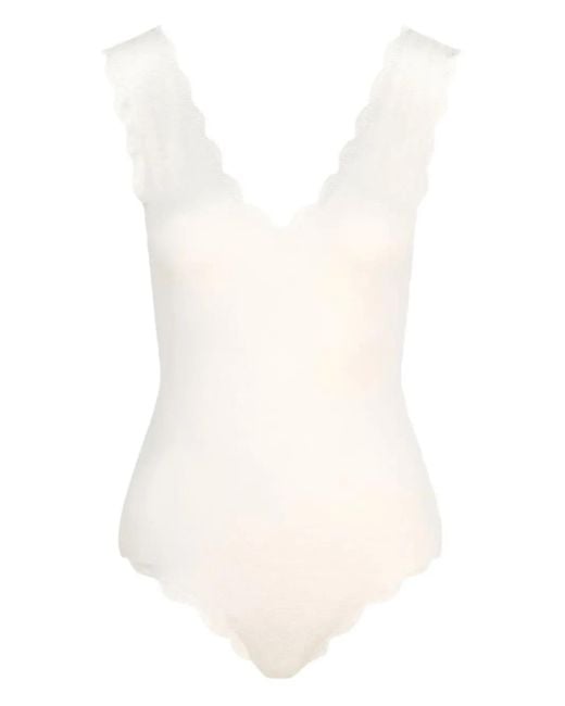 Marysia Swim White Charleston Scalloped V-Neck Swimsuit
