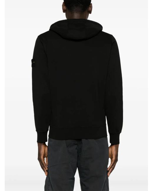 Stone Island Black Logo Cotton Zipped Hoodie for men