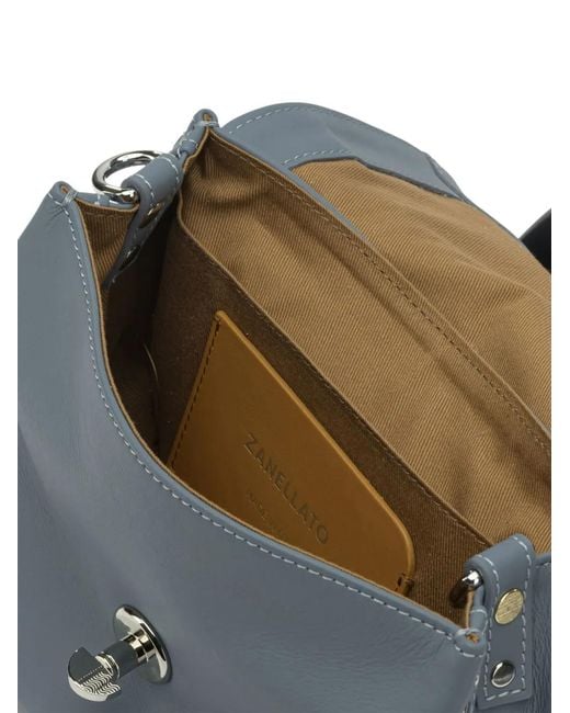 Zanellato Blue Baby Postina Studded-Lock Leather Tote Bag