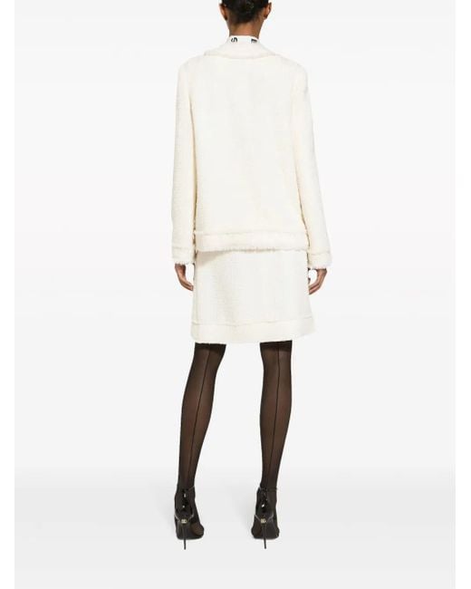 Dolce & Gabbana White Rachel Round-Neck Tweed Jacket