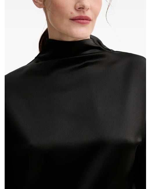 Isabelle Blanche Black Mock-Neck Slit Midi Dress