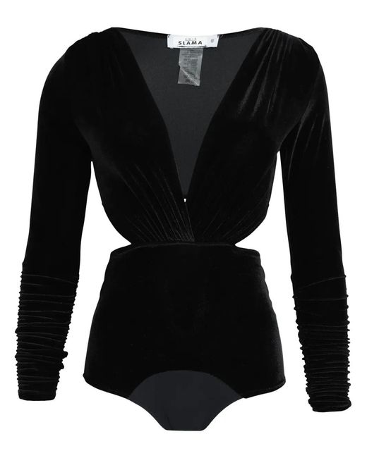 Amir Slama Black V-Neck Velvet Bodysuit