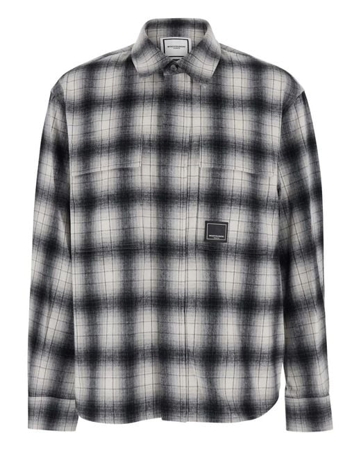 Wooyoungmi Black Logo-Patch Check-Pattern Shirt for men