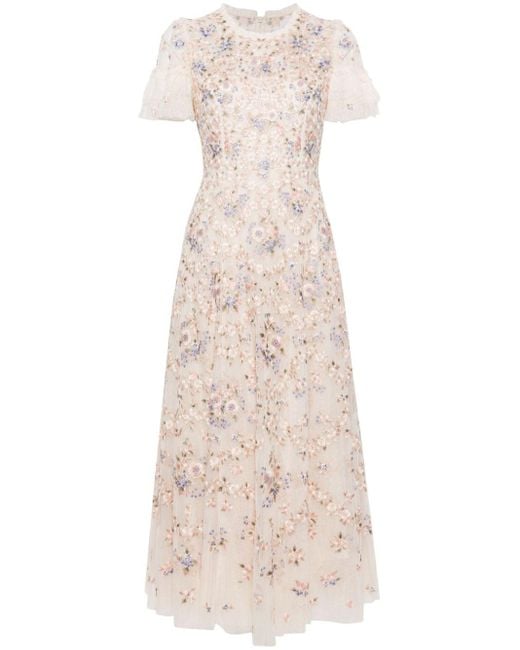 Needle & Thread Natural Floral Waltz Floral-embroidered Gown