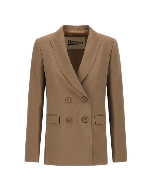 Herno Brown Sequin-Embellished Double-Breasted Blazer