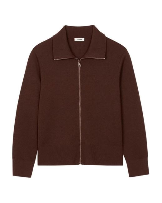 Cardigan A Collo Alto Con Zip di Sandro in Brown da Uomo