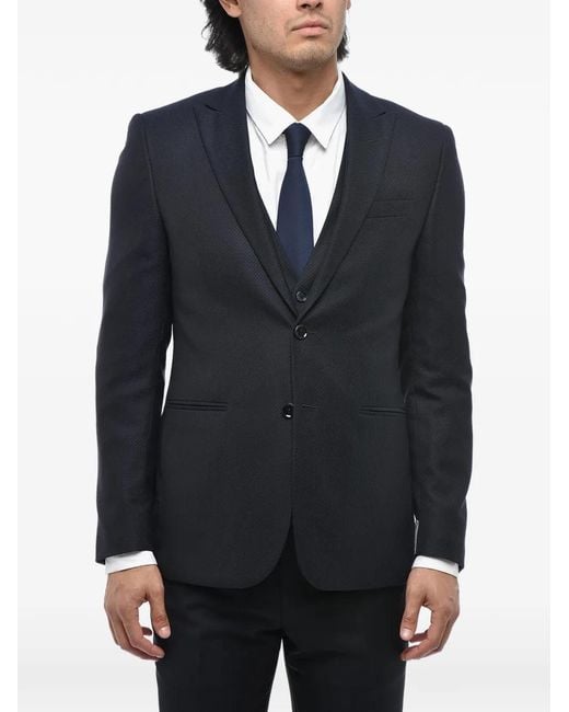 Corneliani Blue Jacquard-Weave Three-Piece Suit for men