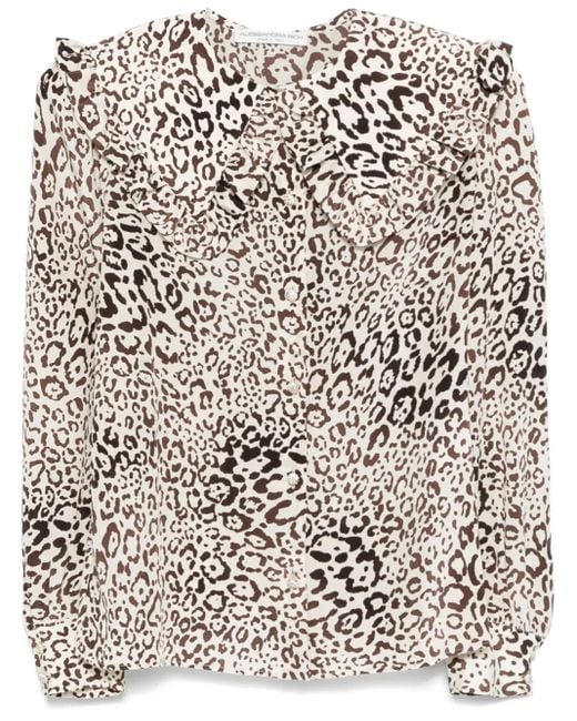 Alessandra Rich Natural Leopard-Print Silk Blouse