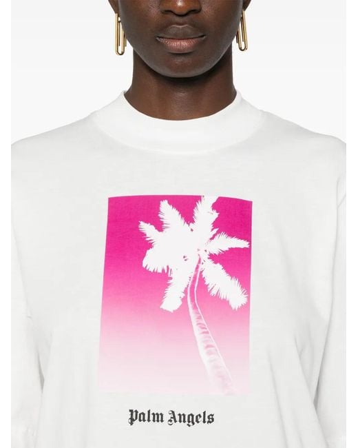 Palm Angels Pink Ribbed Cotton Jersey Crew-Neck T-Shirt