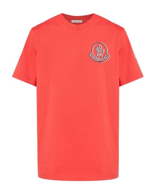 Moncler Red Logo-Printed Cotton T-Shirt for men