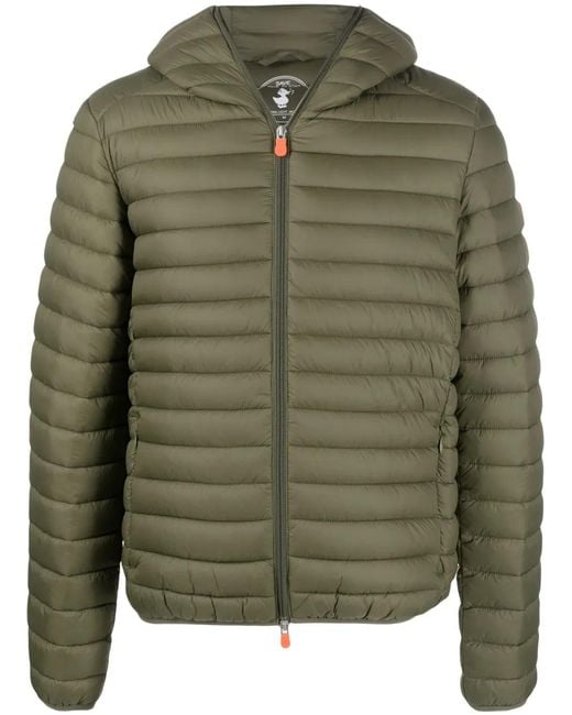 Save The Duck Green Logo-Patch Padded Jacket for men