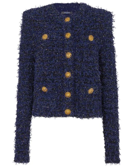 Balmain Blue Tweed-Jacke mit Knöpfen