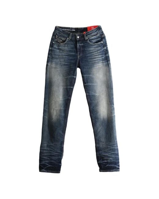 DIESEL Blue Faded Whiskered Jeans