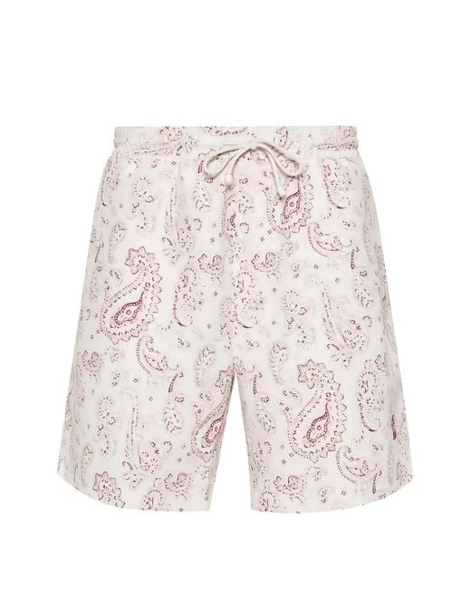 Brunello Cucinelli White Paisley-Patterned Drawstring Swim Shorts for men