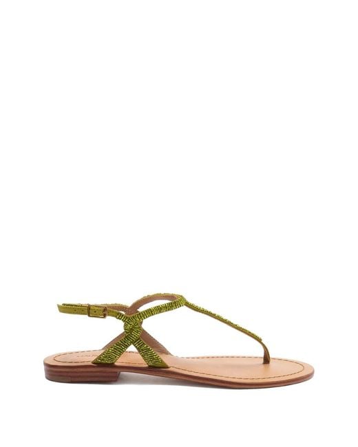 Maliparmi Natural Bead-Embroidered Sandals