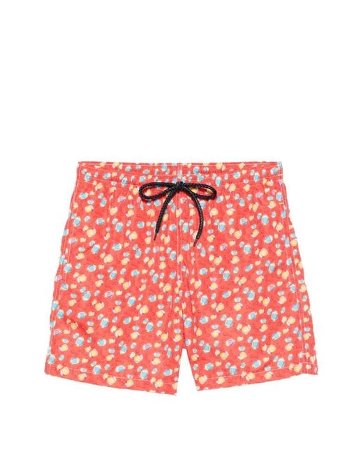 Drumohr Red Print Drawstring Swim Shorts for men