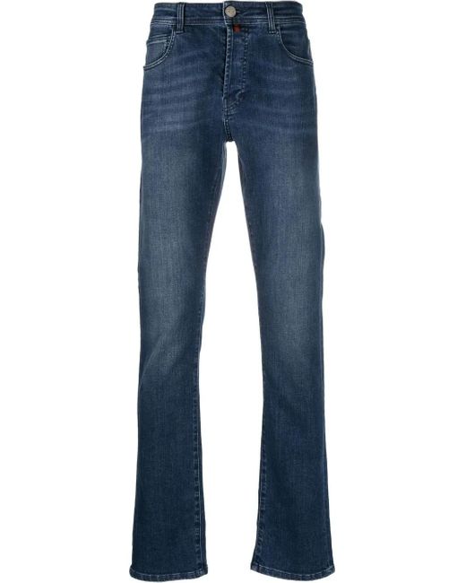 Billionaire Blue Logo-Embroidered Straight-Leg Jeans for men