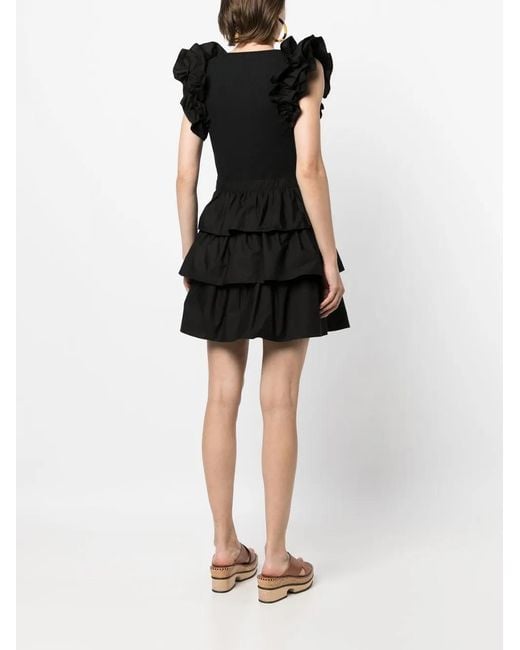 Ulla Johnson Black Ruffle-Trim T-Shirt Dress