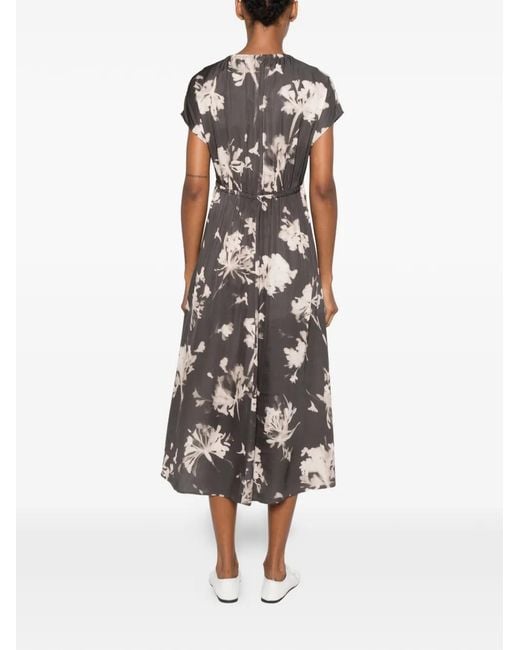 Marc O' Polo White Floral-Print Side-Slit Midi Dress