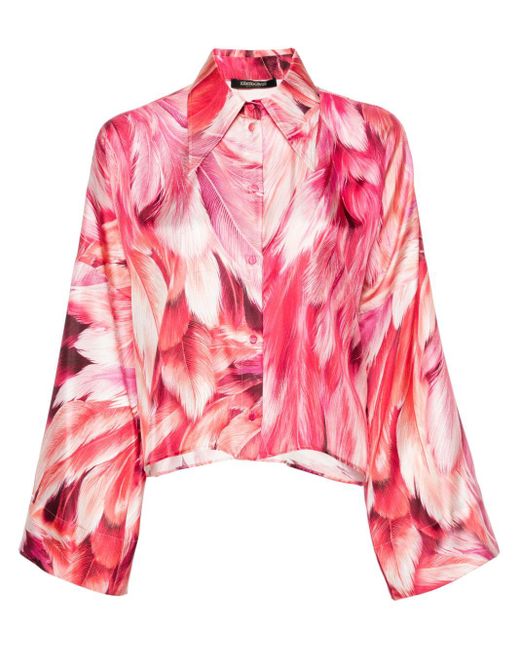 Roberto Cavalli Red Feather-print Cropped Shirt
