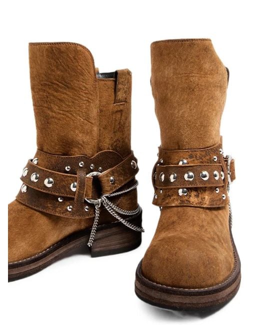 Ann Demeulemeester Brown Chain-Embellished Studded Boots for men