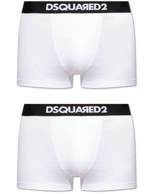 DSquared² White Logo-waistband Stretch-cotton Boxers (pack Of Two) for men