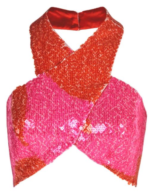 Silvia Tcherassi Pink Nahia Sequin-embellished Crop Top