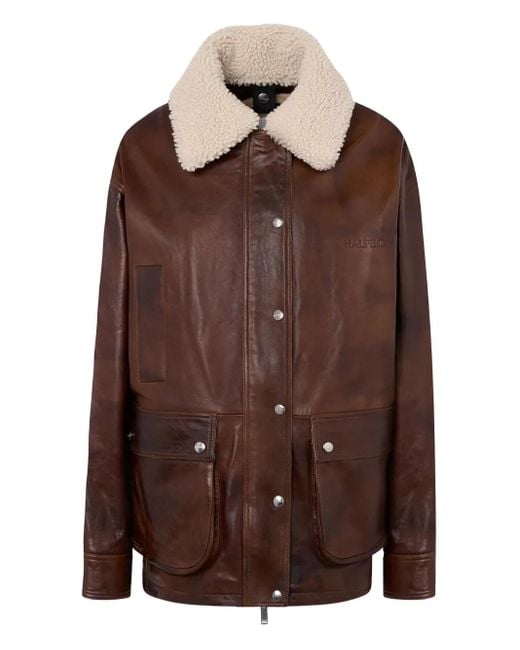 Veste En Cuir À Col Lainé Halfboy en coloris Brown