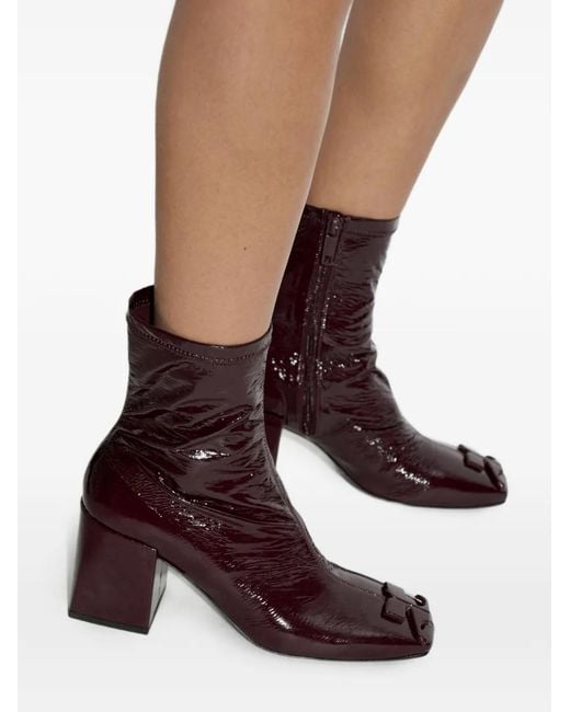 Courreges Black Bottines Réédition En Cuir À Plaque Logo