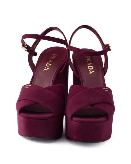 Prada Purple Suede Platform Sandals