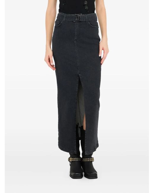 Liu Jo Black Belt-Waist Denim Maxi Skirt
