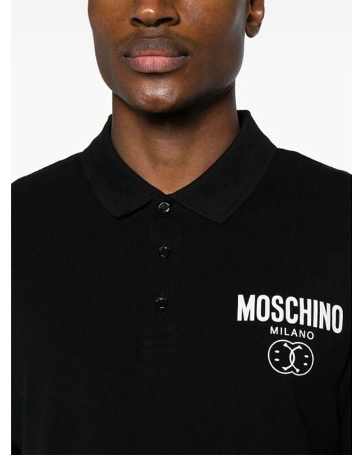 Polo con logo estampado Moschino de hombre de color Black