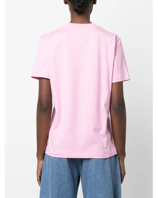 MSGM Pink Logo-Print Cotton T-Shirt