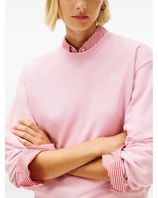 Tommy Hilfiger Pink Logo-Embroidered Sweatshirt