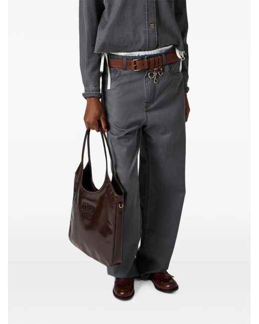 Miu Miu Gray Logo-Embroidered Jeans