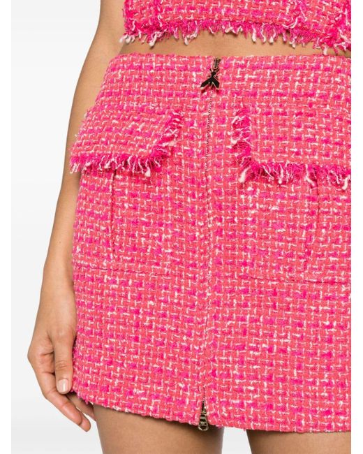 Patrizia Pepe Pink Frayed-detail Tweed Miniskirt
