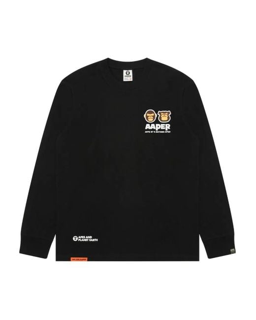 Aape By A Bathing Ape Black Monkey-Head Logo Long-Sleeve T-Shirt for men
