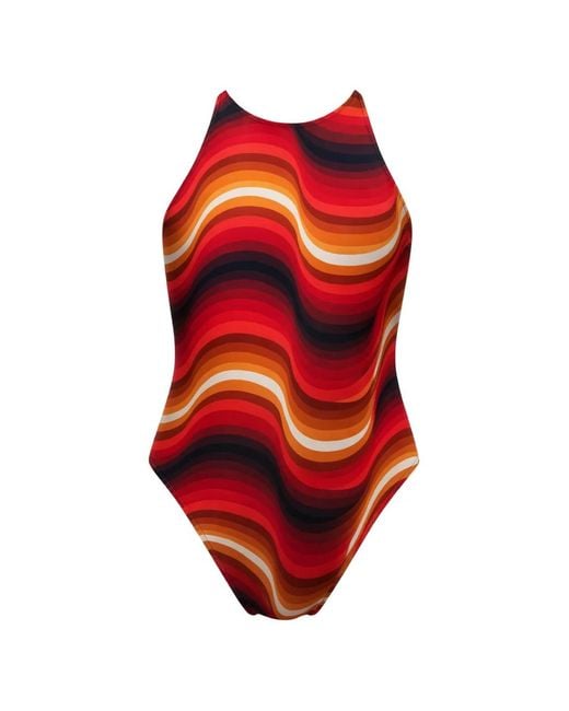 Osklen Red Wave-Print Swimsuit