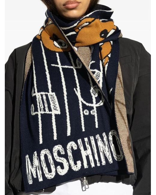Écharpe À Motif Ourson En Intarsia Moschino en coloris Blue