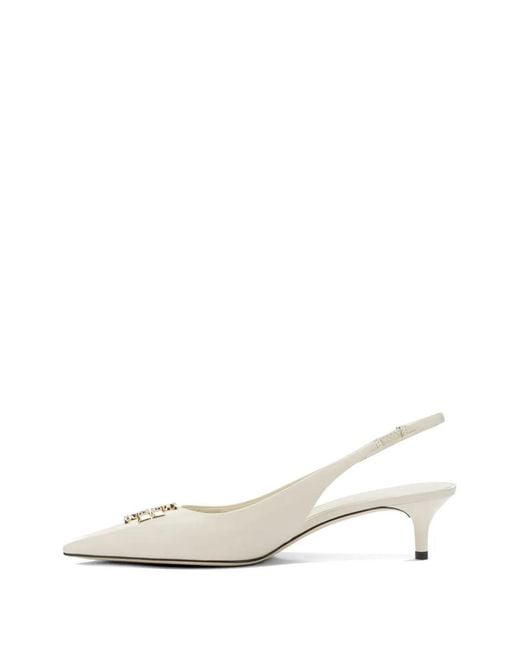 Tory Burch White Appliqued Leather Heeled Pumps