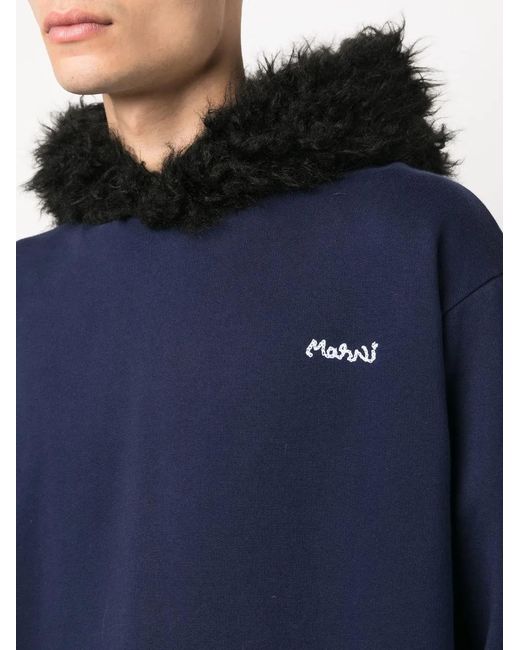 Marni Blue Logo-Embroidered Hoodie for men