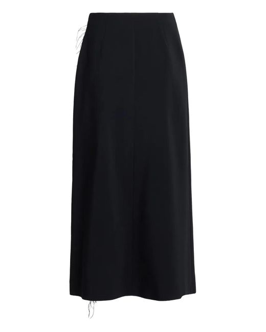 Elie Saab Black Feather-Trimmed Midi Skirt