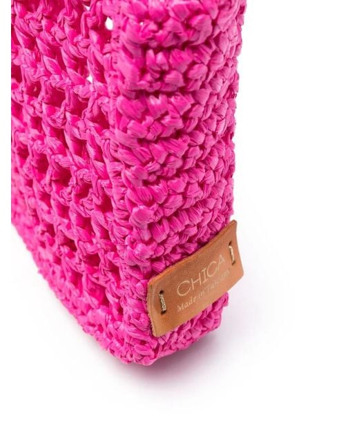Chica Pink Straw Logo-Patch Tote Bag