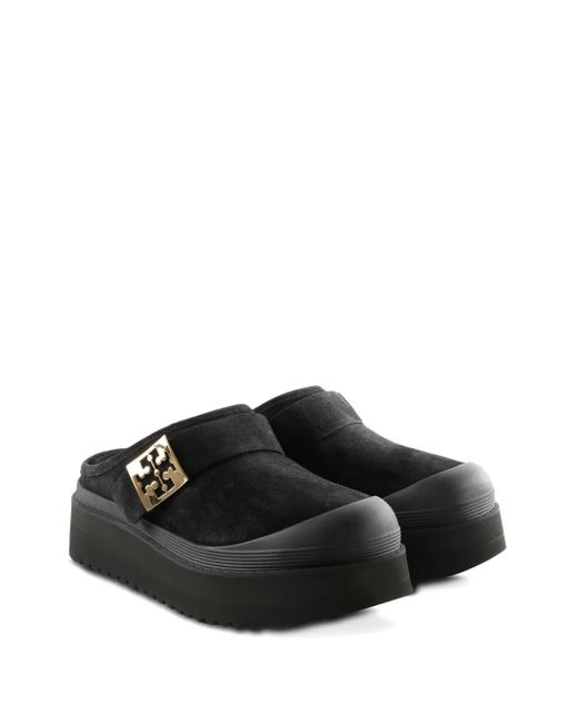 Tory Burch Black Mellow Buckle Platform Mules