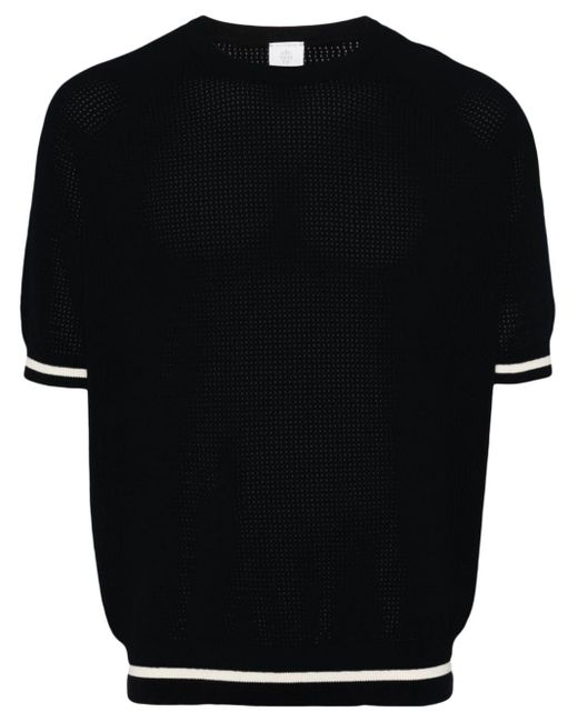 Eleventy Black Open-knit Cotton T-shirt for men