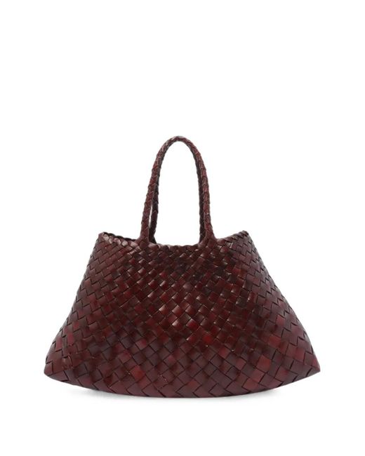 Dragon Diffusion Brown Small Santa Croce Woven Leather Tote Bag