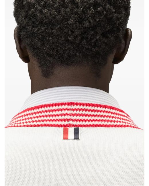Thom Browne White Lobster-Intarsia Rwb-Stripe Cardigan for men