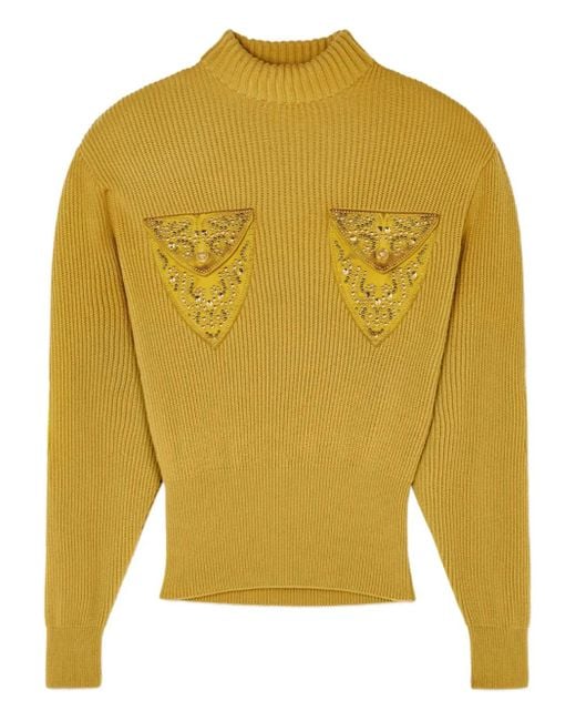 Jersey de canalé con bolsillo con apliques Versace de color Yellow
