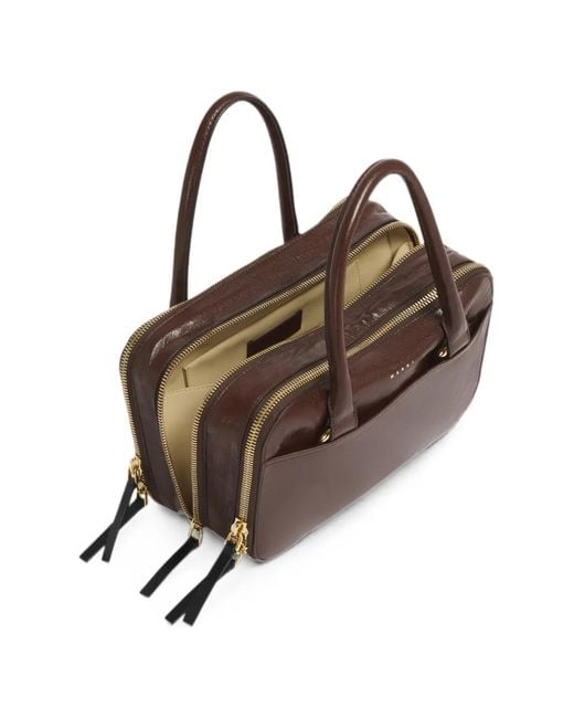 Marni Brown Leather Small Boxyne Bag
